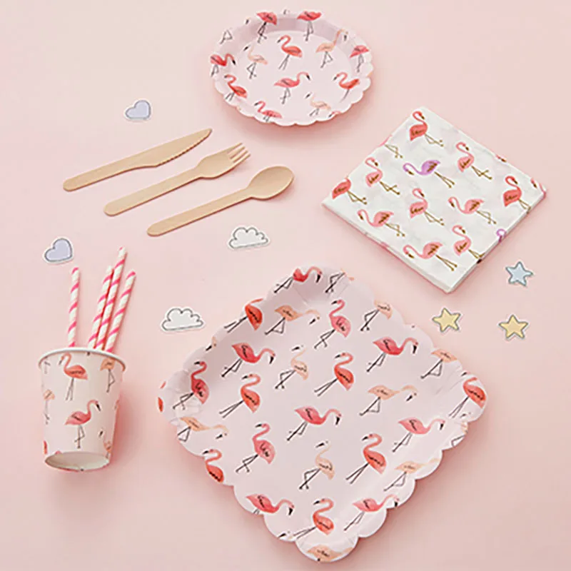 

10pcs Plastic Plates Birthday Decorations Disposable Partys Assiette Jetable Cumpleaños Rietjes Flamingos INS Vajilla Navidad