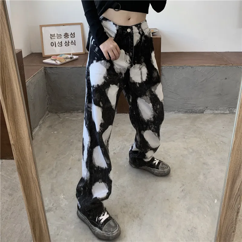 

New Harajuku style street retro tie-dye loose casual autumn and winter straight wide-leg trousers