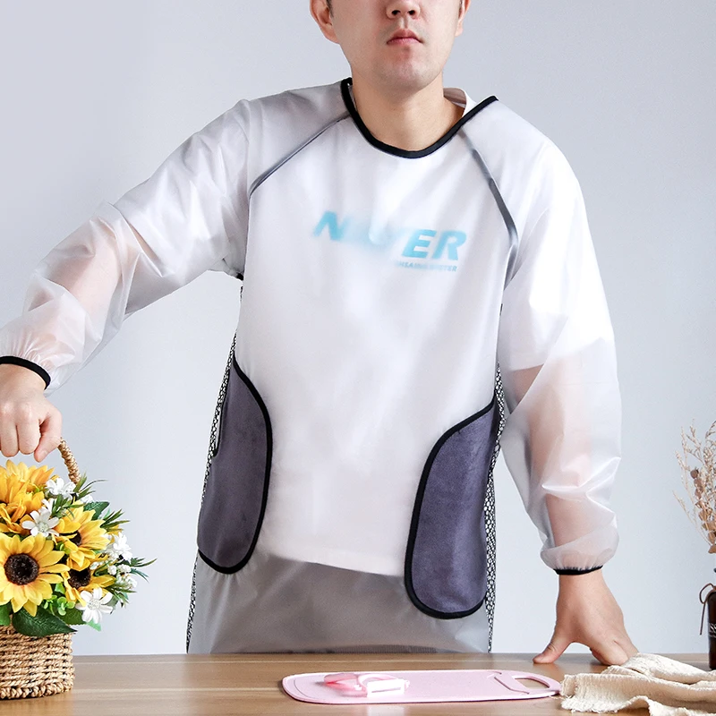 

Transparent long-sleeved apron overalls household kitchen waterproof and oil-proof work clothes for men and women washing dishes