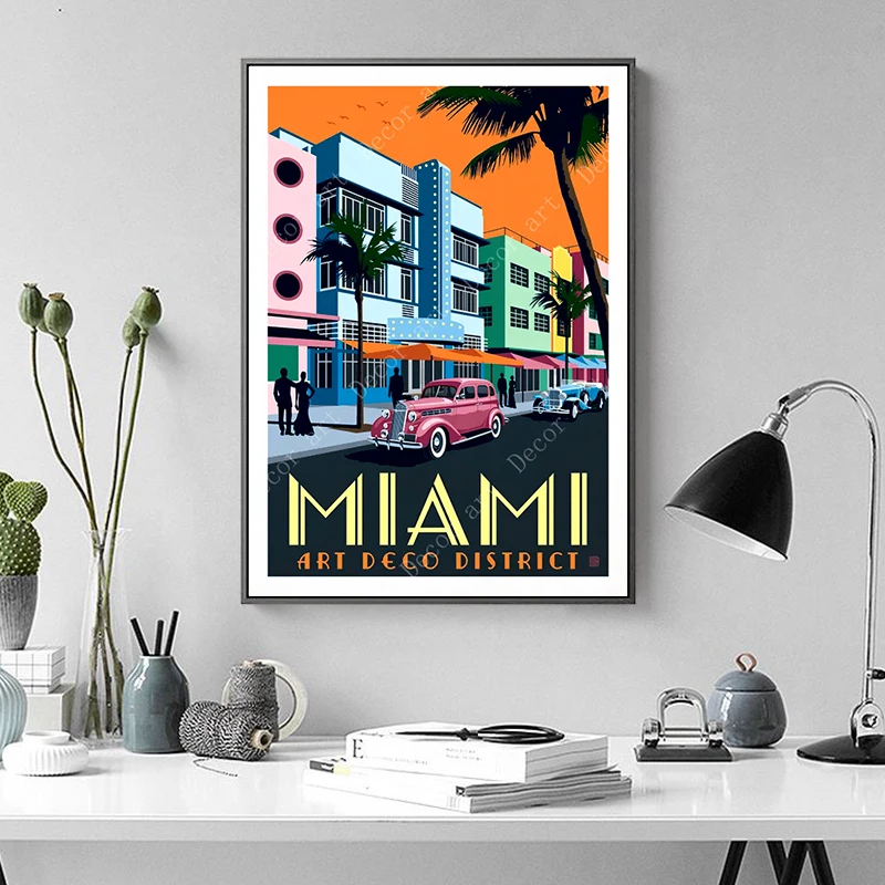Винтажные Флорида Майами пляж Америка путешествия холст картины винтажные стены