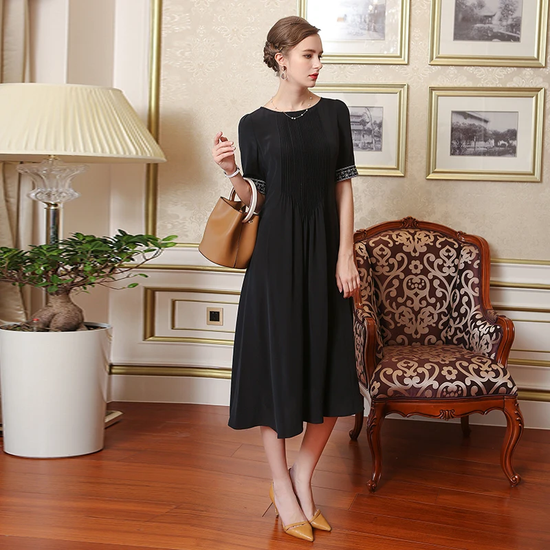 VOA шелк вышивка плюс размеры 5XL платье для женщин вечерние женские летние платья