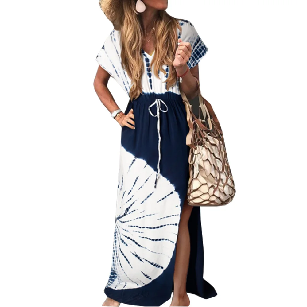 Женское платье новое Boho с коротким рукавом длинное макси летнее пляжное плюс