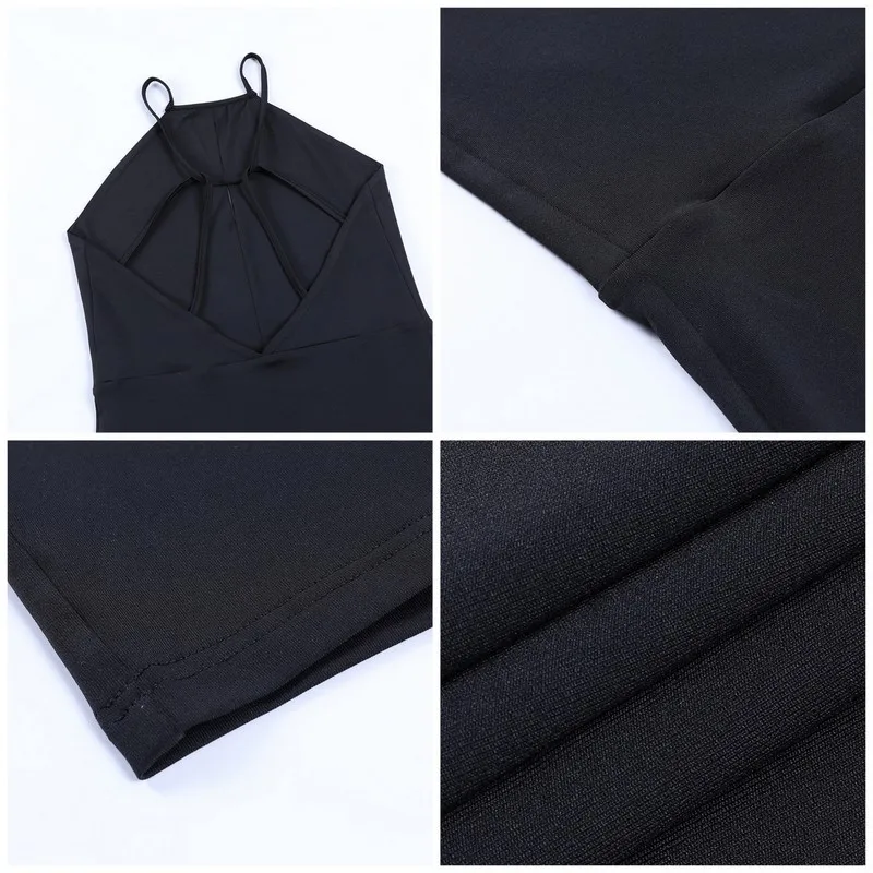 

2021 Women Sleeveless Halter Skinny Summer Dresses Black Elegant Vestidos Female
