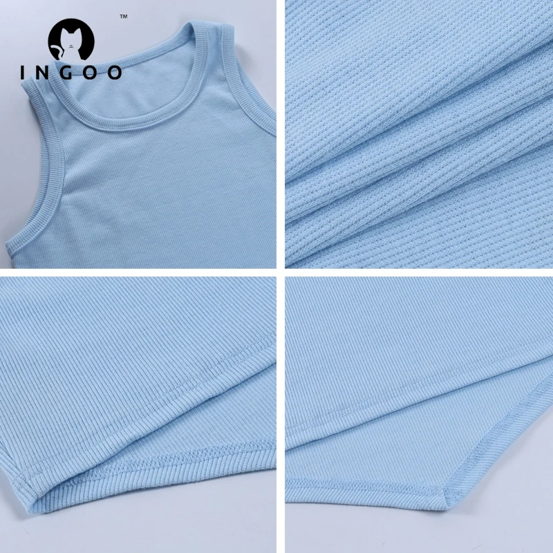 

INGOO Knit Bodycon Crop Top Women Y2K Solid Sleeveless Slim Basic T shirt U Neck Irregular Tank Top Fashion Casual Street Outfit