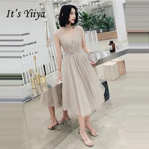 Женское платье для выпускного вечера It's Yiiya, сияющее Элегантное Платье До Колена без рукавов с V-образным вырезом, размера плюс, LF225