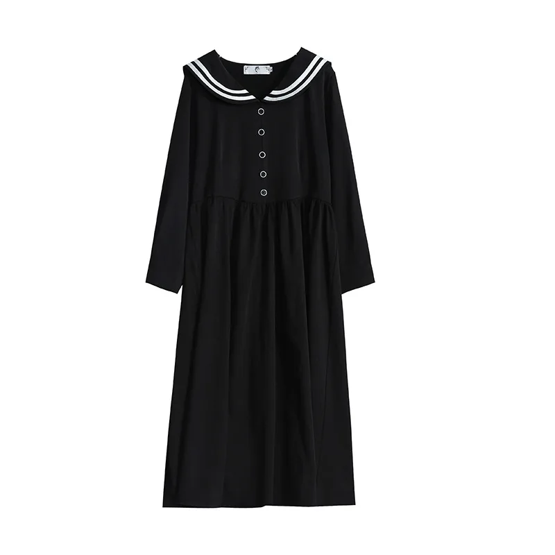 

Large women's dress small black dress age reducing dress new navy collar dress women clothing