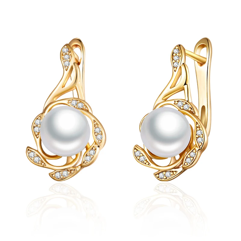 Женские жемчужины в форме цветка уникального дизайна серьги-гвоздики золотого и