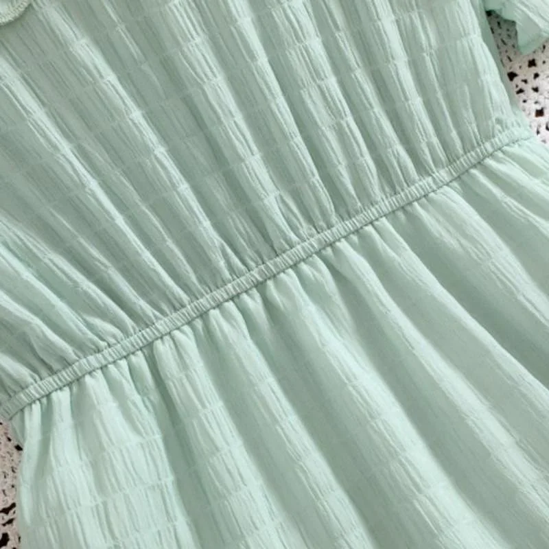 

Peter Pan Collar Ruffle Dress Women Elegant Teen Girl Sweet Short Sleeve Lavender Elastic Waist Robes Party Beach Robes