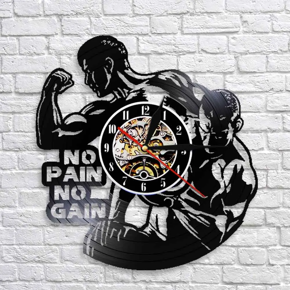 No Pain Gain Workout Quote Garage GYM Wall Decor Bodybuilding Clock Bodybuilders Vinyl Record Fitness Gift | Дом и сад