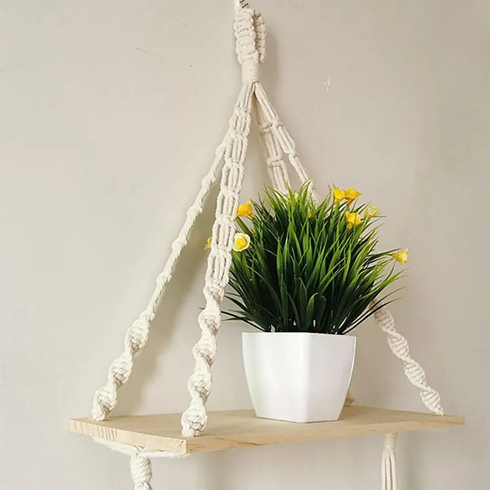Macrame вешалки для растений Висячие тканые деревянные полки гобелены кисточкой стены плавающие Висячие внутренние стены оформление сажальщика