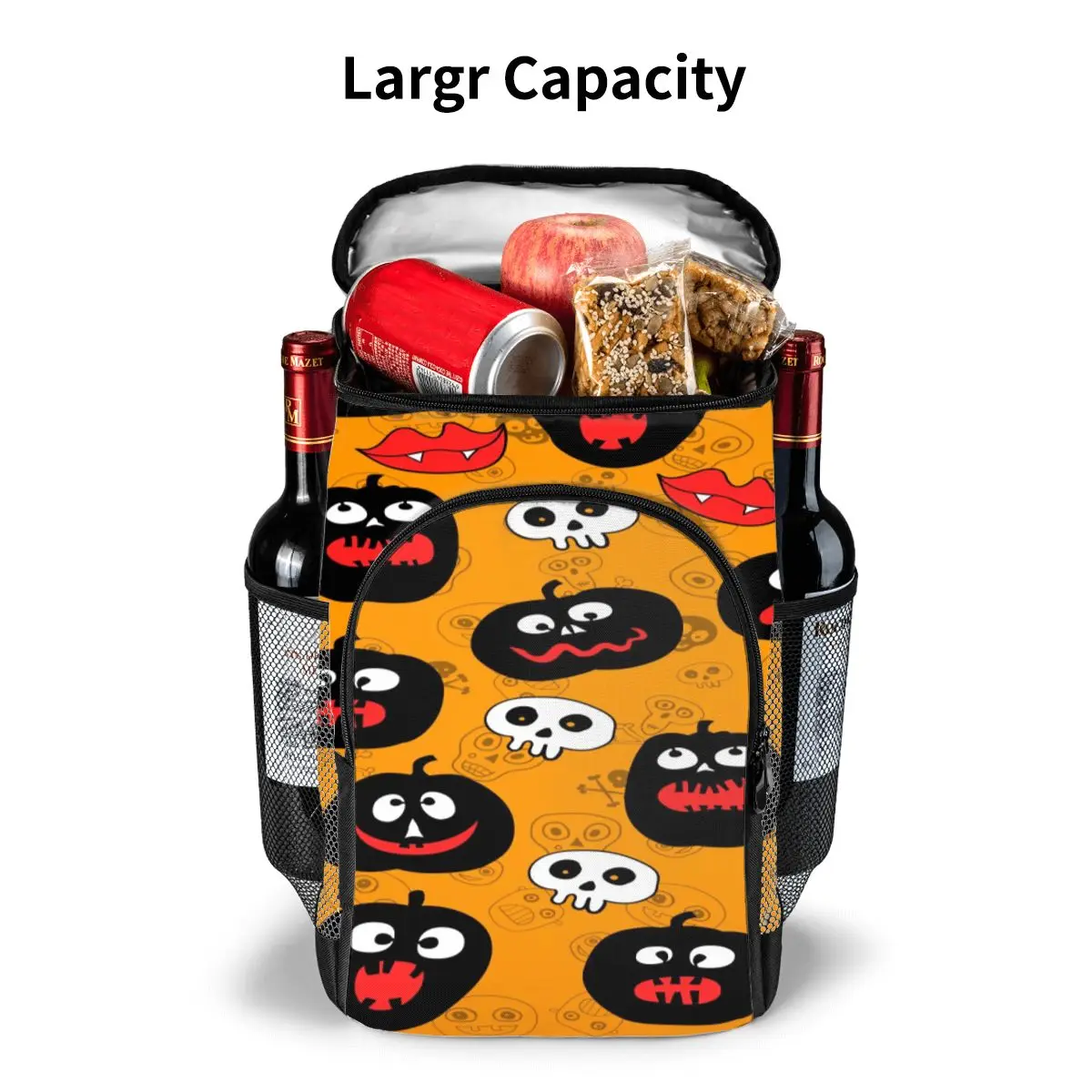 protable insulated thermal cooler waterproof lunch bag pumpkin the day of the dead picnic camping backpack double shoulder bag free global shipping