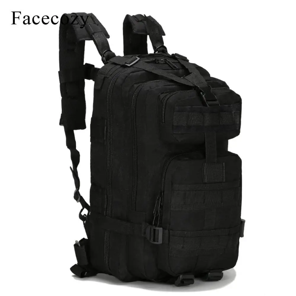 Facecozy Открытый походный военный тактический рюкзак камуфляж 600D нейлон треккинг Сумка для дорожного набора 25-30L маленький спортивный рюкзак - Цвет: Black