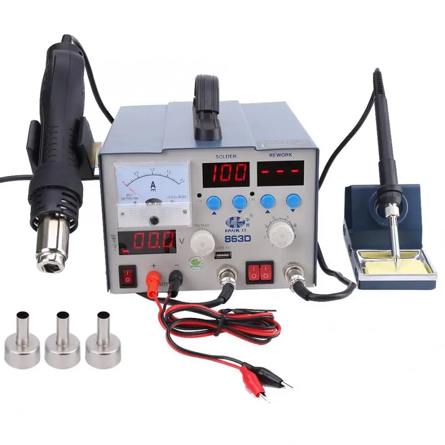Паяльная паяльная станция 3 в 1 пушка с горячим воздухом источник питания 110 В