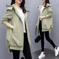 womens jacket hooded long sleeve casual windbreaker female loose jackets oversize ladies outerwear 3xl solid