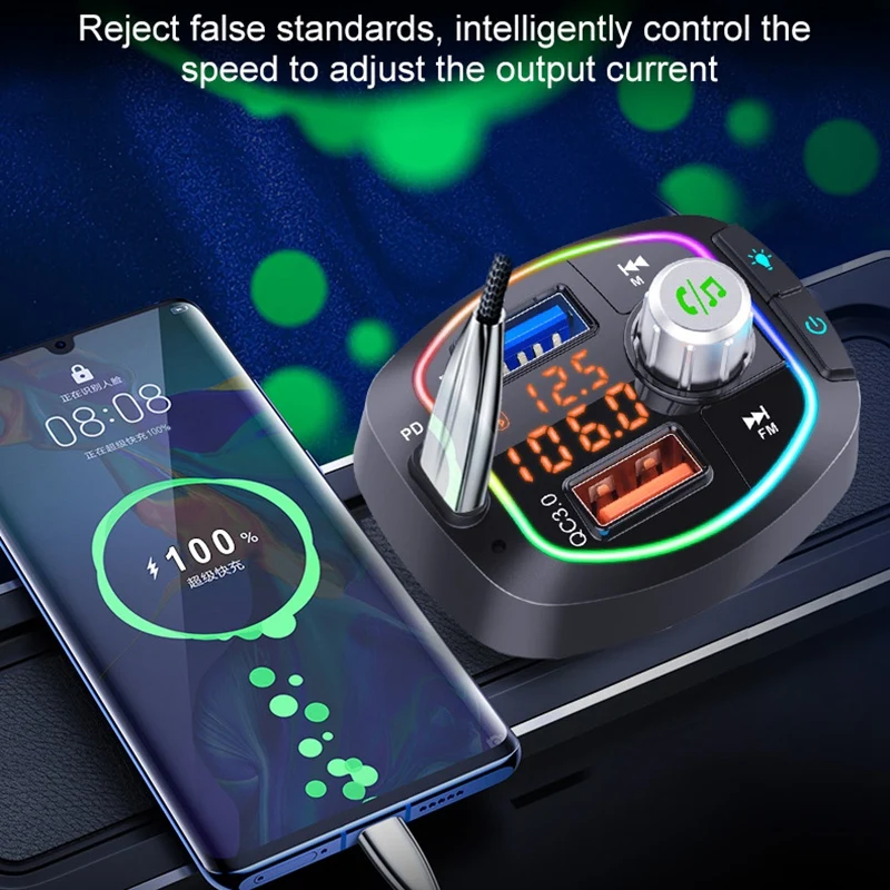 Car Bluetooth 5.0 Wireless FM Transmitter with Dual USB PD3.0 Output Support and TF Card MP3 Player BC66 | Автомобили и мотоциклы