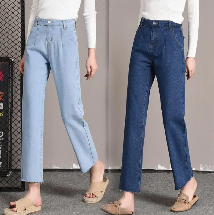 Модные джинсовые брюки с широкими штанинами женские синие свободные джинсы