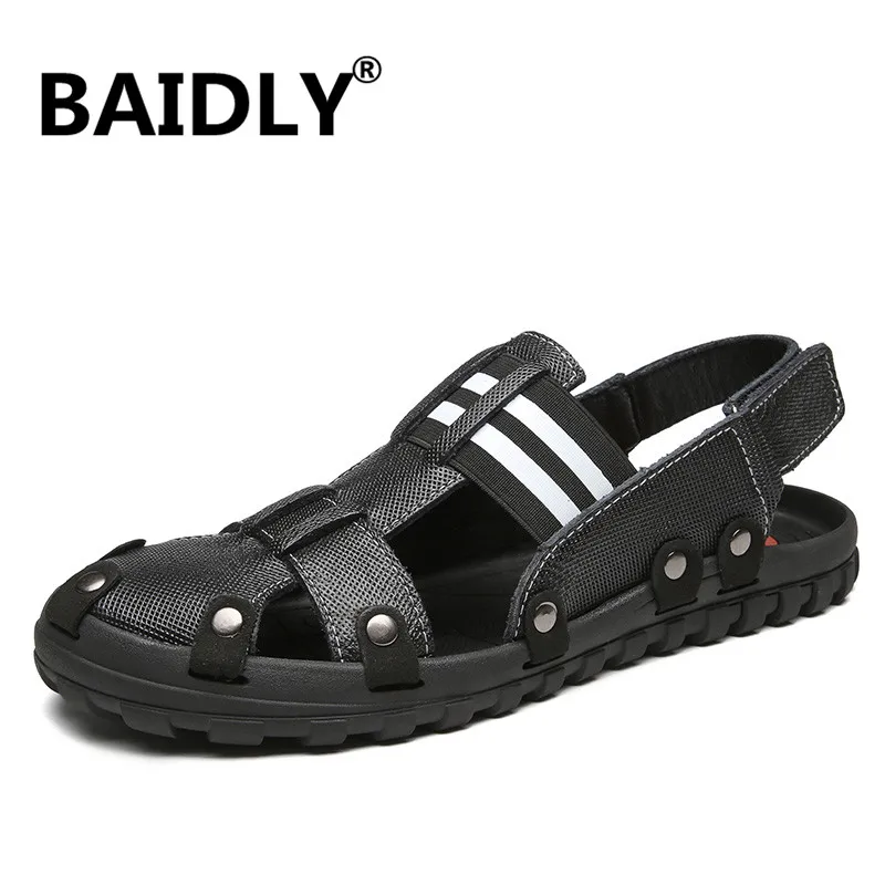 Мужские летние сандалии из натуральной кожи с закрытым носком | Обувь
