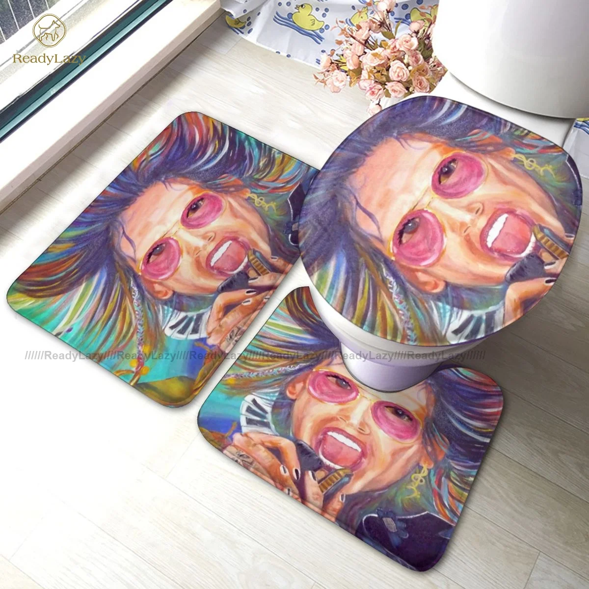 

Scream Bath Mat Polyester Foot 3 Piece Bathroom Mat Set Absorbent Modern Bathroom Rug