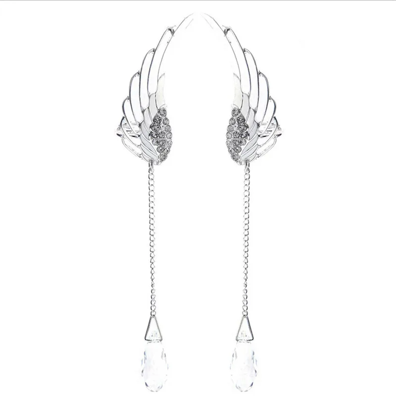 Anting-anting kristal sayap malaikat berlapis perak menjuntai kancing - Perhiasan fesyen - Foto 2
