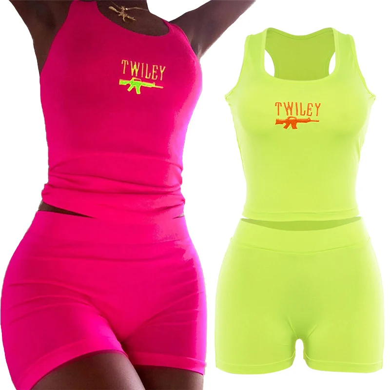 Комплекты спортивной одежды с вышивкой пикантные шорты надписью розово красные