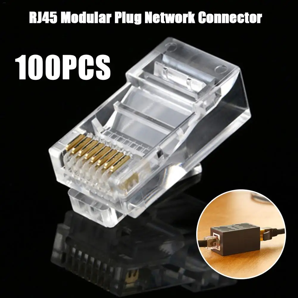 100 шт. кристаллический разъем 8P8C RJ 45 Модульный сетевой Ethernet-Кабель переходник для