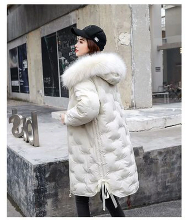 Long Sleeve Casual Long Thick Solid White 2021 New Fashion Winter Women Oversize Long Coat Female Warm Hooded Duck Jacket Parkas