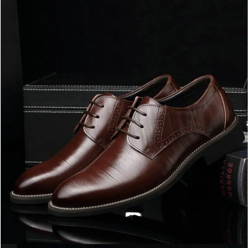 

Mens leather shoes men's dress shoes Business wedding shoes Oxfords lace up Pointed toe flats big size 38-48 BE-79