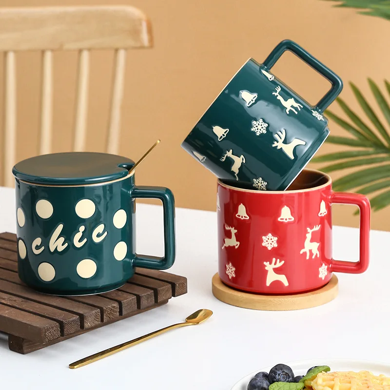 

Рождественские кофейные кружки, керамические чашки с чашкой, губами и ложкой, рождественские подарки для ребенка, девушки, мужчины, Рождест...