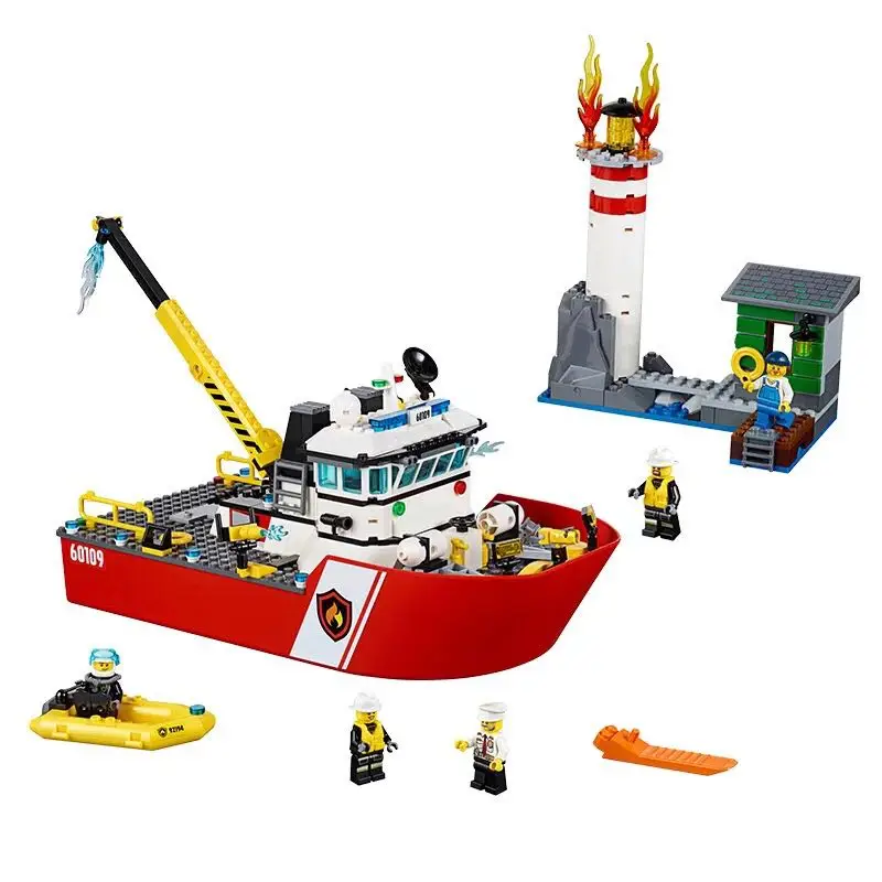 Barco de bomberos de la serie City 10830, juguete de bloques de construcci&oacute;n para ni&ntilde;os, regalos, 60109-0