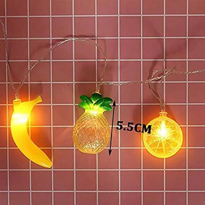 LED-гирлянда с фруктами, водонепроницаемая на батарейках: лимон, банан, ананас, для вечеринки, свадьбы, Рождества.