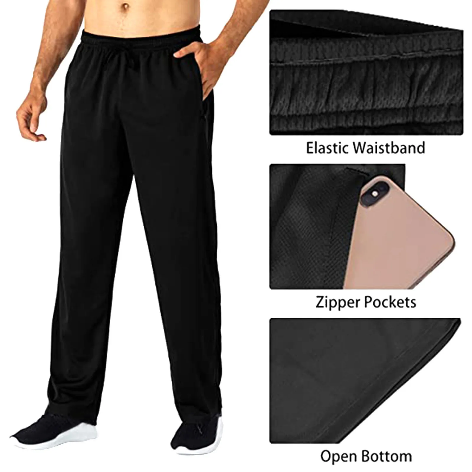 Мужские легкие штаны для бега на молнии с карманами и эластичной талией