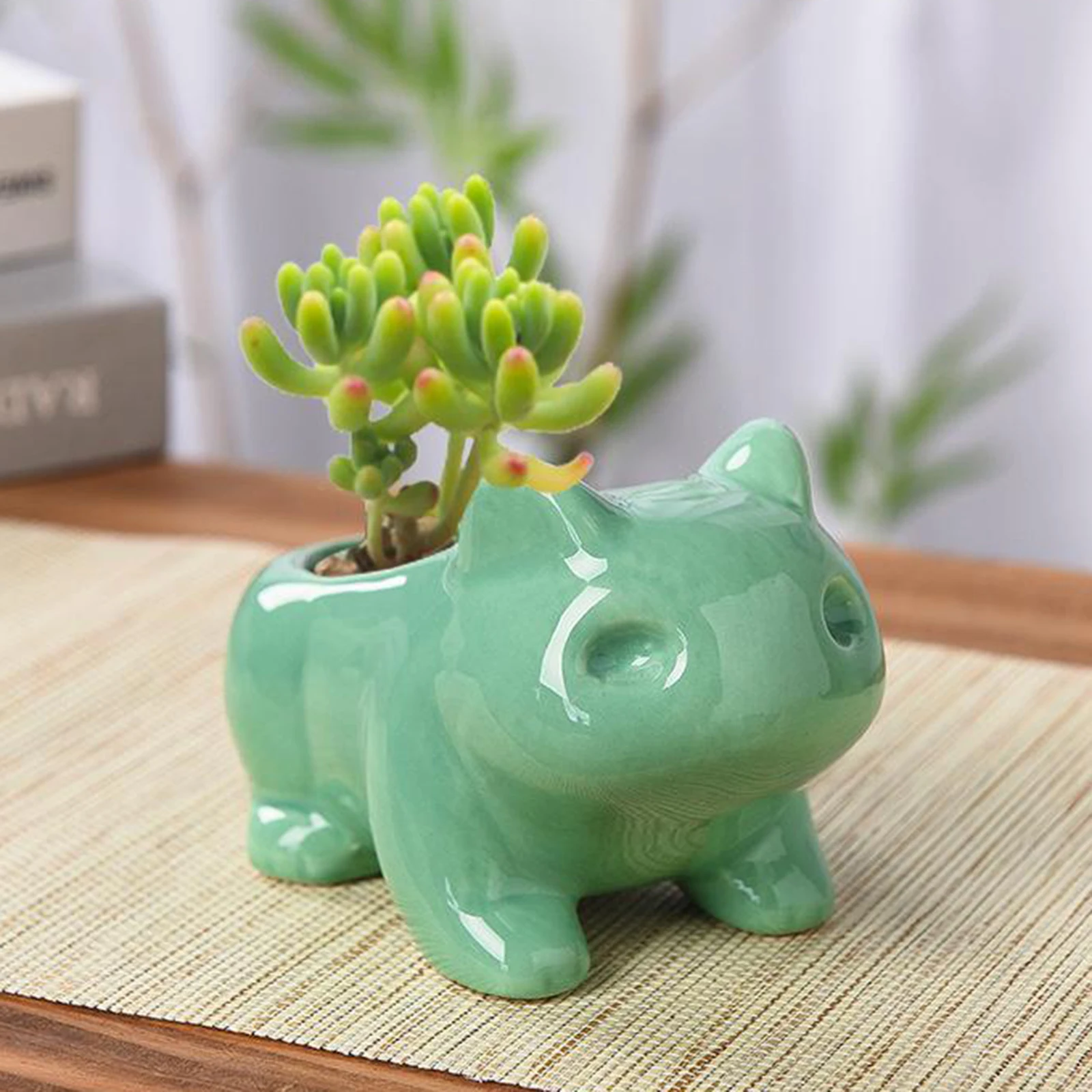 

Ceramic Mini Flowerpot Succulent Planter Cute Green Plants Planter Flower Pot with Hole