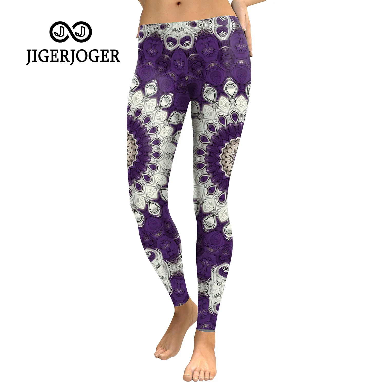 

JIGERJOGER Girls Gym Leggings Dark Purple Mandala Flower Leggins Women's Plus Size Workout Fitness Active Athletic Jeggings Pant