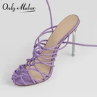 Босоножки Onlymaker на высоком каблуке-шпильке со шнуровкой и ремешком на щиколотке, матовые и фиолетовые элегантные узкие ремешки, большие размеры, лето 2021