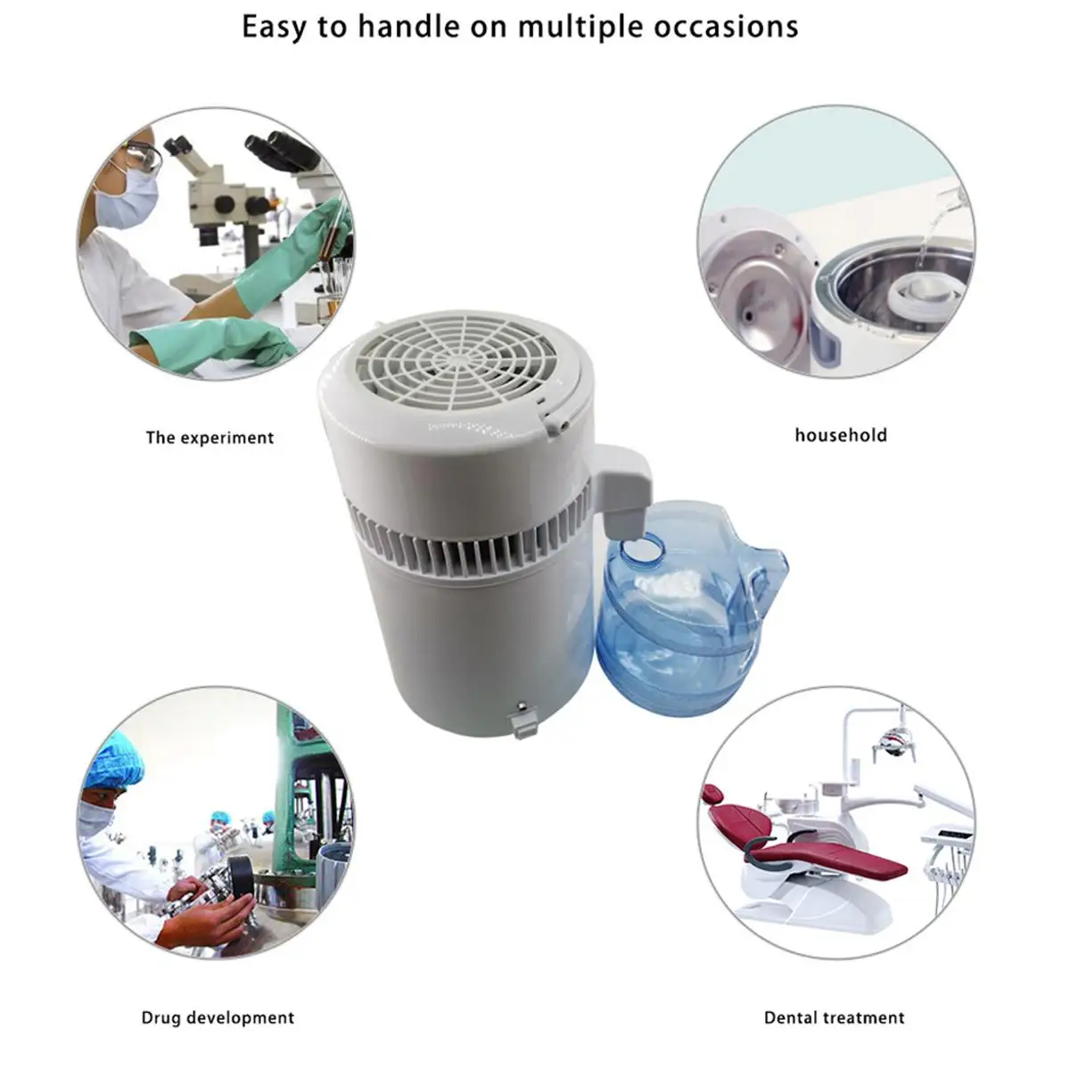 

Stainless Steel 4L Household Water Distiller Filter 750W Water Filter Distillation Machine Glass Jar For Home Hospital Lab