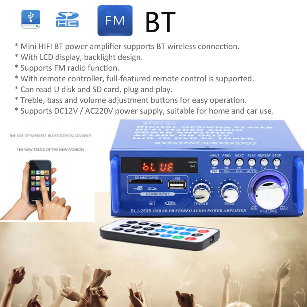 Усилители мощности аудио 12 В/220 В 600 Вт Hi Fi цифровой Bluetooth усилитель сабвуфера