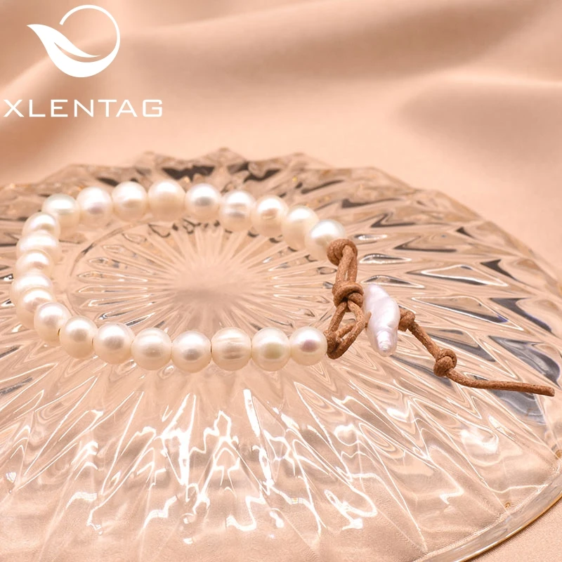 XlentAg белый натуральный жемчуг плетеный кожаный браслет для женщин ювелирные