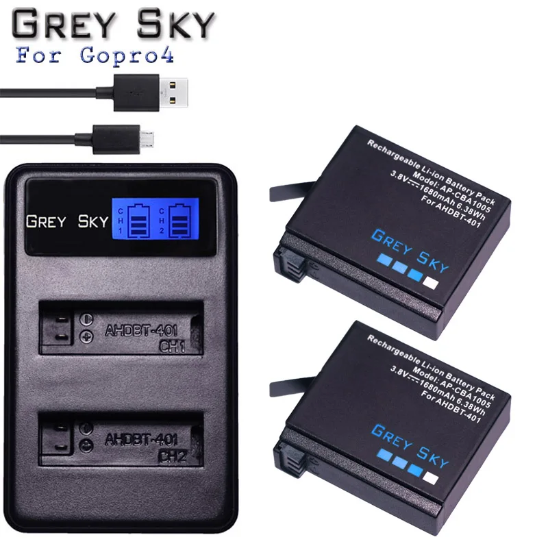 Для GoPro Hero4 Hero 4 батарея + LCD двойное зарядное устройство для go pro AHDBT 401 HERO4 черный