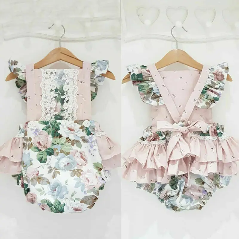

AA 2020 Toddler Bodysuit Flower Pattern Kids Baby Girl Summer Clothes Lace Floral Jumpsuit Sunsuit Outfit
