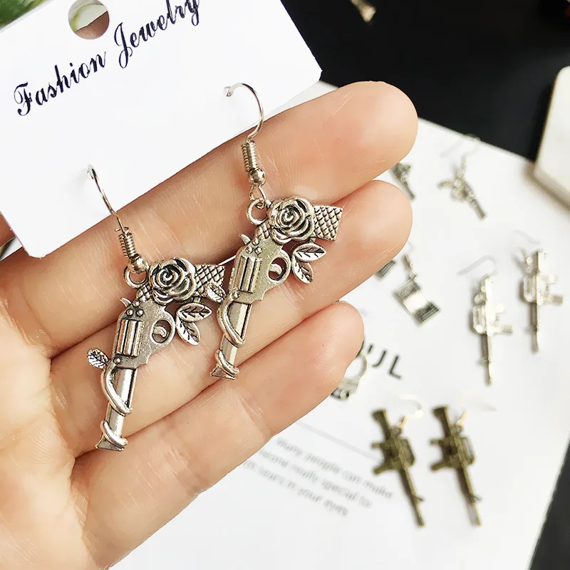 

2021 New Unisex Fashion Multi-designs Dangle Earrings Piecing Vintage Gun Shaped Drop Earrings For Women Men Party Jewelry