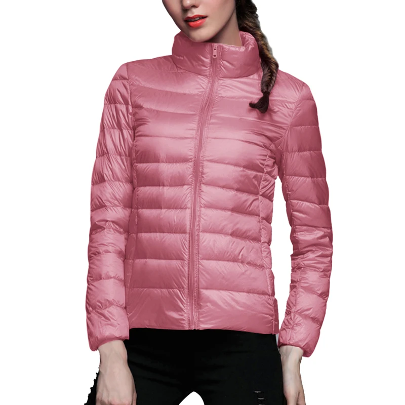 pink B HEFLASHOR Для женщин пуховый жакет; короткая куртка теплая ультра Легкие куртки с длинным рукавом Тонкая парка женский сплошной легкая одежда плюс Размеры - Цвет: pink B