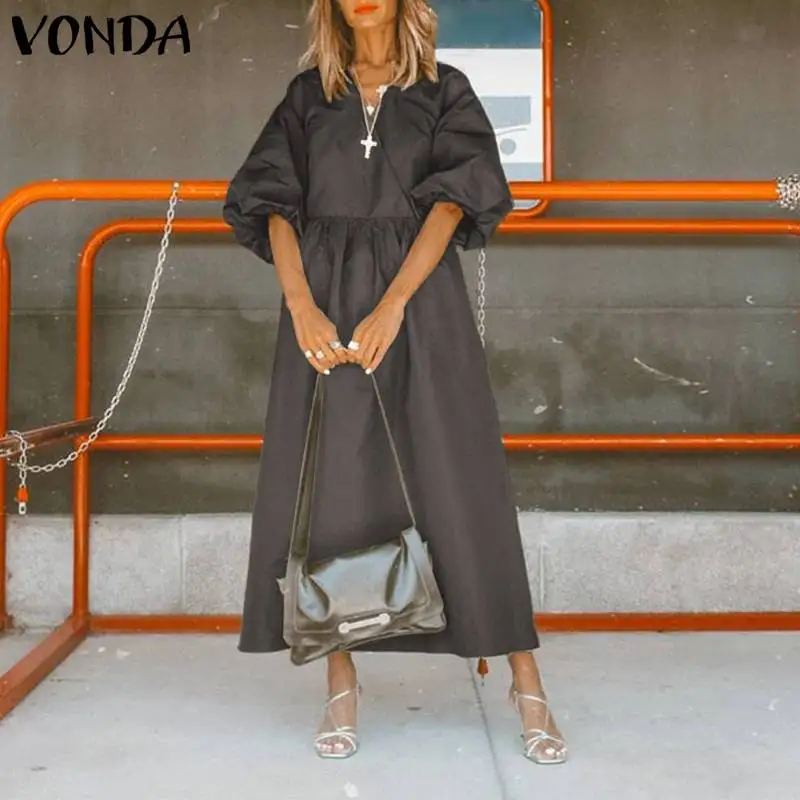 VONDA женское платье 2020 повседневное v-образный вырез половина рукава одноцветное
