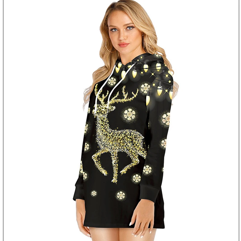 

Женское платье с длинным рукавом и 3D-принтом Санта-Клауса