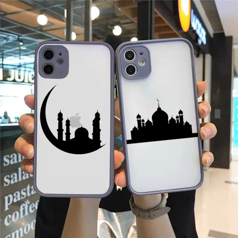 

Muslim mosque Moon Phone Case For iPhone 12 11 Mini Pro XR XS Max 7 8 Plus X Matte transparent Gray Cover