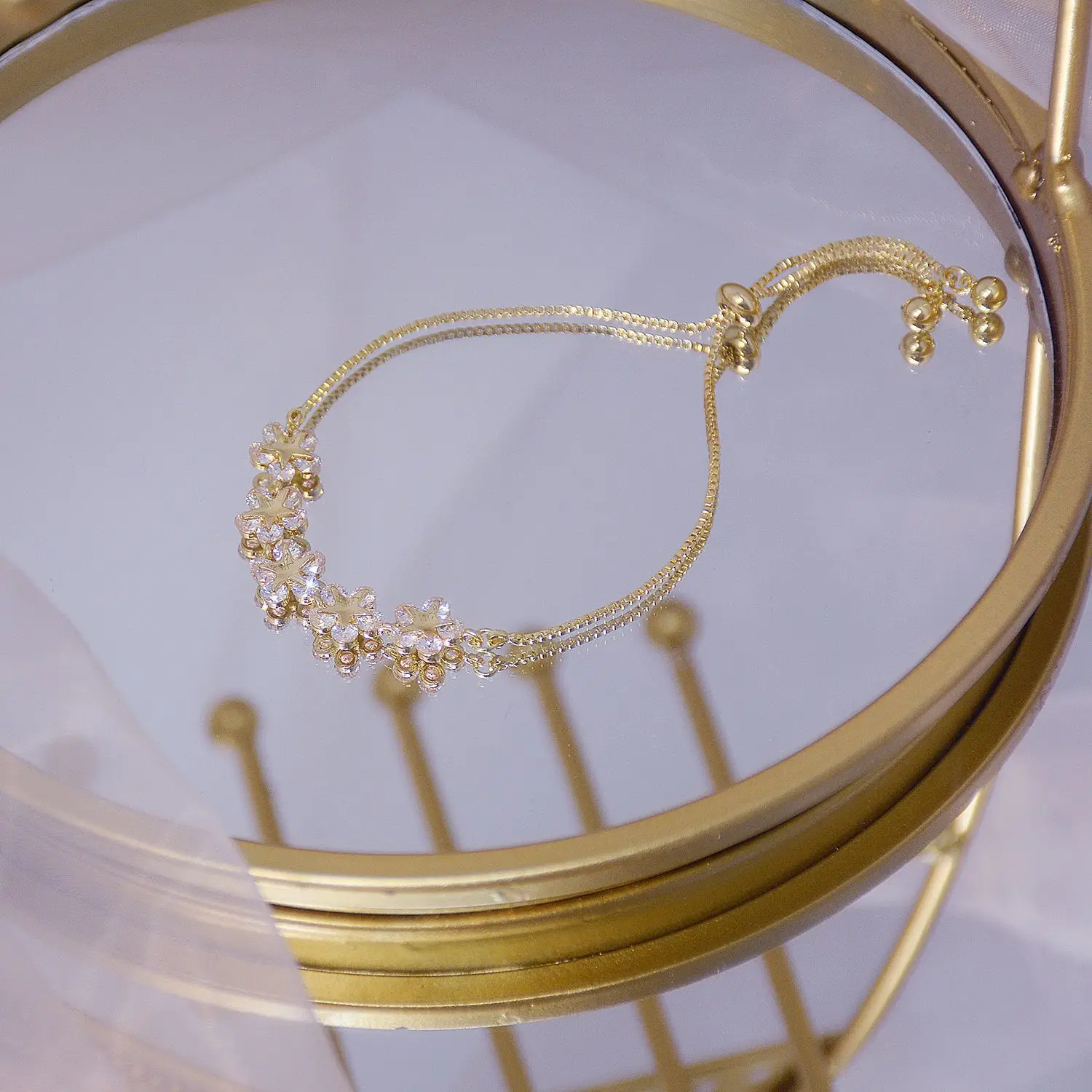 

Exquisite Super Shine AAA Zircon Flower Women Bracelet Handmade Top Quality 14K Real Gold CZ Copper Plated Birthday Gift