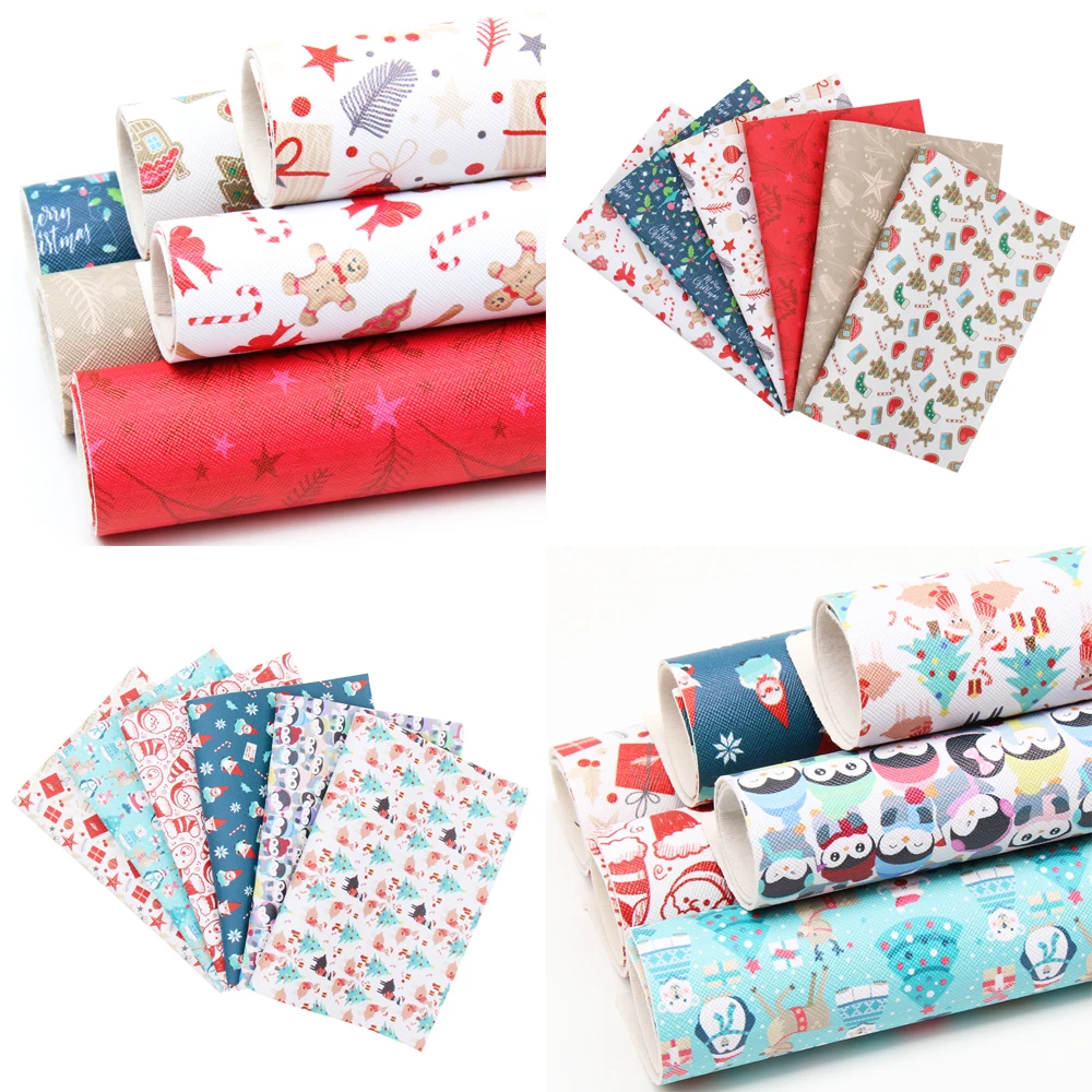 

JOJO BOWS 22*30cm 6pcs Christmas Decoration Synthetic Leather Fabric Sheets For DIY Craft Supplies Handmade Hair Bows Materials