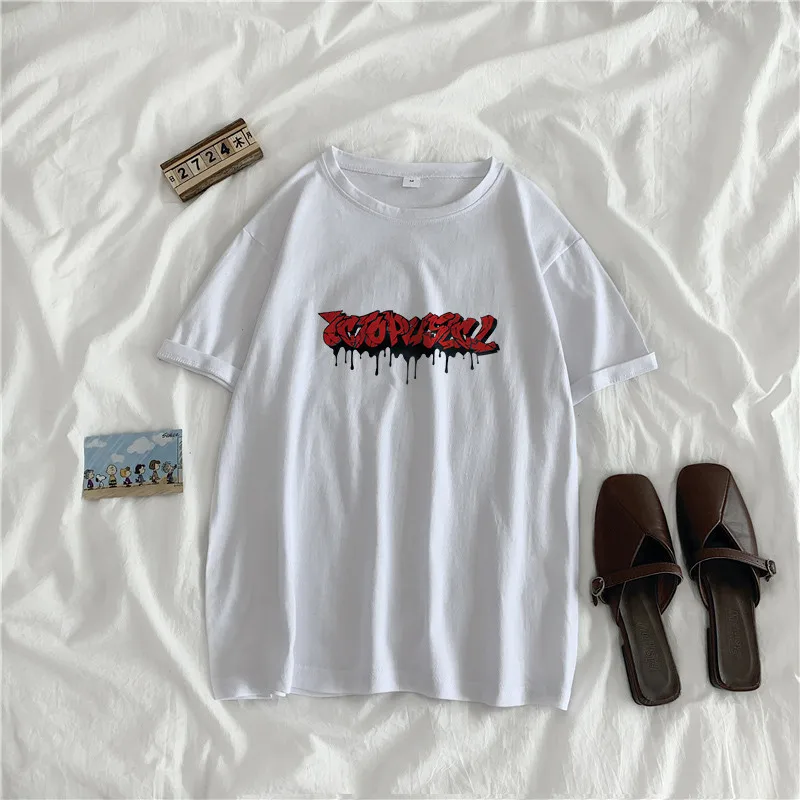 

E-BAIHUI 100% Cotton T Shirt Women Short Sleeve Summer T-shirt Tees Tops Letter Print Ropa De Mujer Women Tops O-neck Black Tees