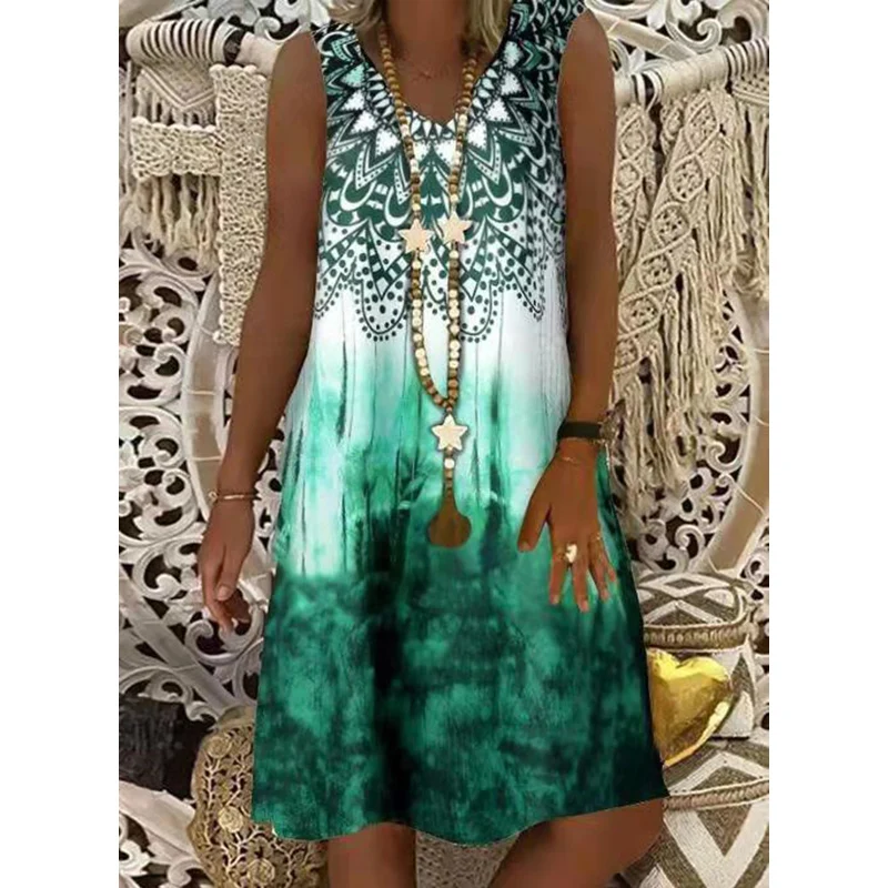 

New Summer Positioning Printing Sleeveless Dress Female Fashion Sexy A-line Version Dress Plus Size Party Mini Skirt