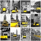 5D полноразмерная алмазная живопись, квадратнаякруглая черно-белая Алмазная вышивка, автомобиль, городской пейзаж, вышивка крестиком, мозаика, картина, искусство