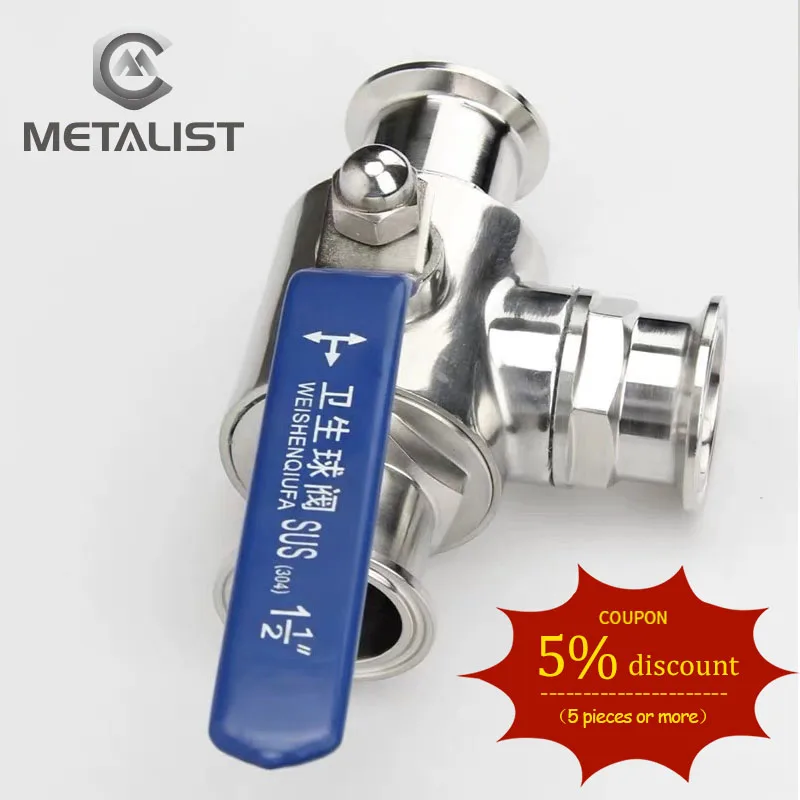 METALIST Pipe OD 51MM-89MM SS304 Or SS316L Stainless Steel Sanitary 3 Way Ball Valve T Port Ferrule Type Fit 2&quot 64mm Tri Clamp |